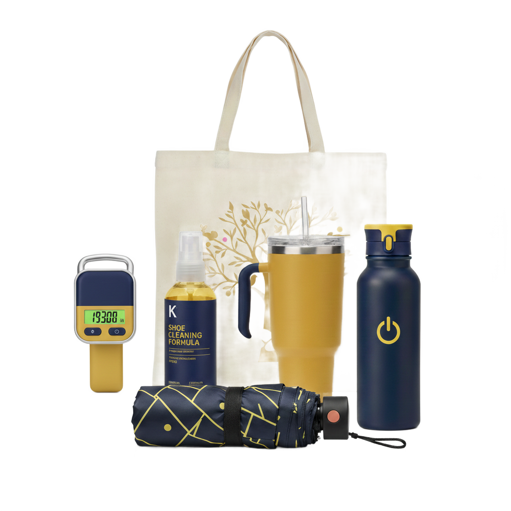 Travel convenience accessories including luggage tags, travel bottles, and portable water bottles