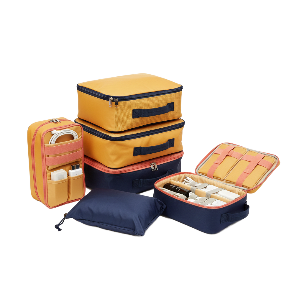Travel organizers category including packing cubes, laundry bags, and storage organizers