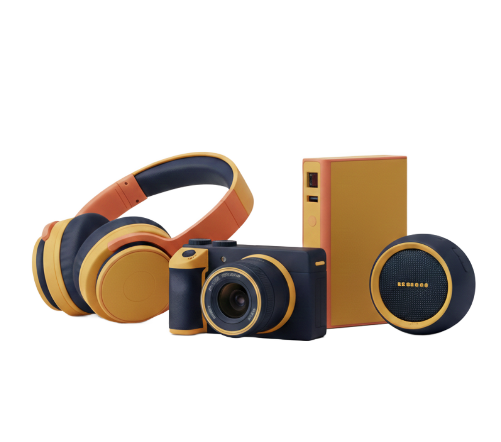 Travel electronics and gadgets including headphones, camera and power bank