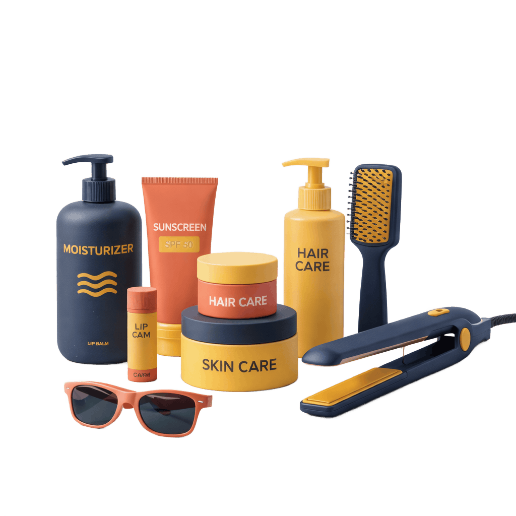 Travel beauty and grooming essentials for skincare, hair care and makeup